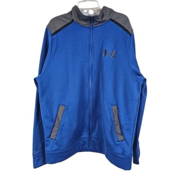 Under Armour Mens Full Zip Jacket Sz L Fleece Lined Blue Gray Casual Athleisure - Picture 1 of 7